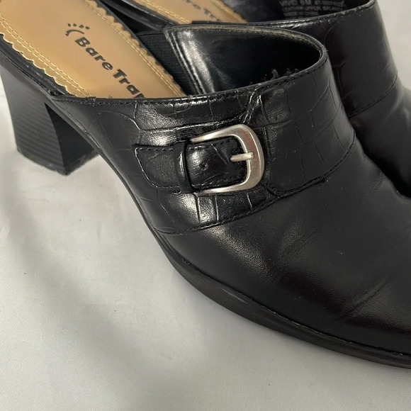 BARETRAPS Vivid Black Leather Chunky Heeled Mules Croc Effect Square Toe Size 6 - Picture 7 of 12